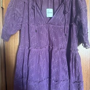 Purple Eyelet Tiered Midi Dress